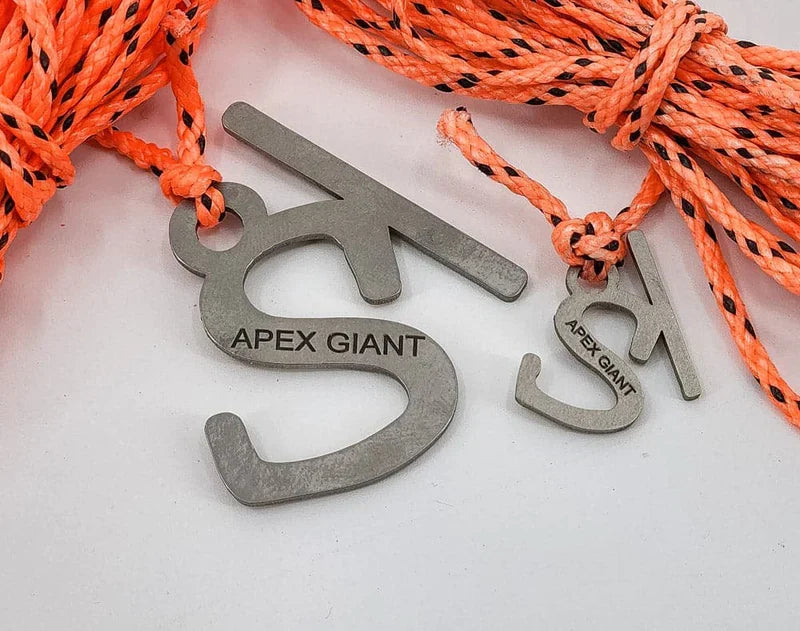 Metal speed hangers with Apex Giant logo and orange braided lanyards