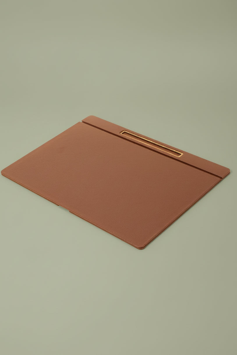 Leather Covered Desk Desk, Tan Wood Detailed 50x35cm