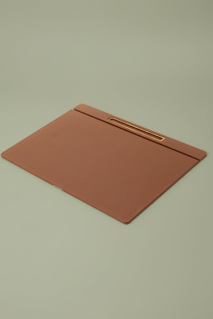 Leather Covered Desk Desk, Tan Wood Detailed 50x35cm