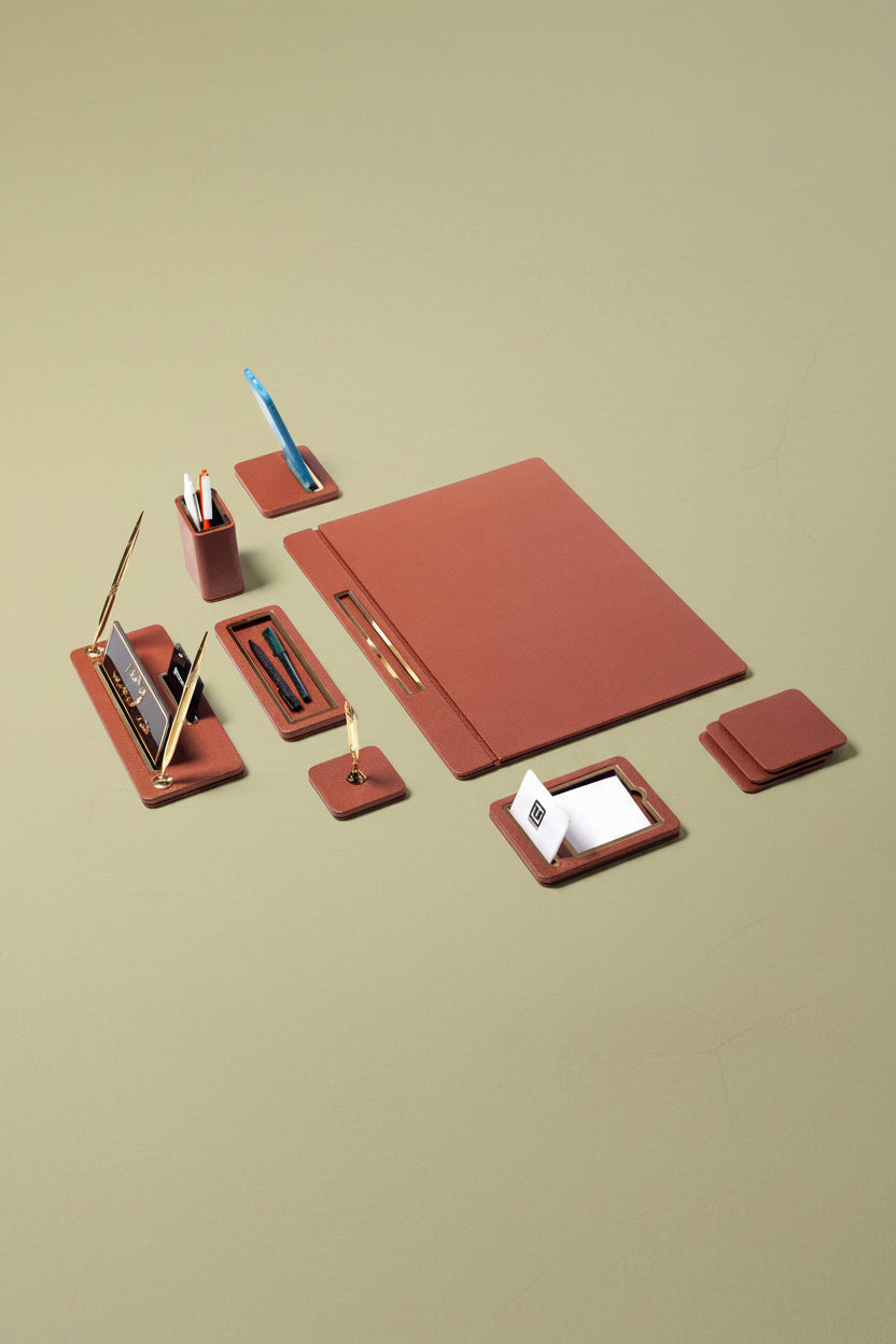 Capella Leather Desk Set Taba 8 Pieces Covered Model