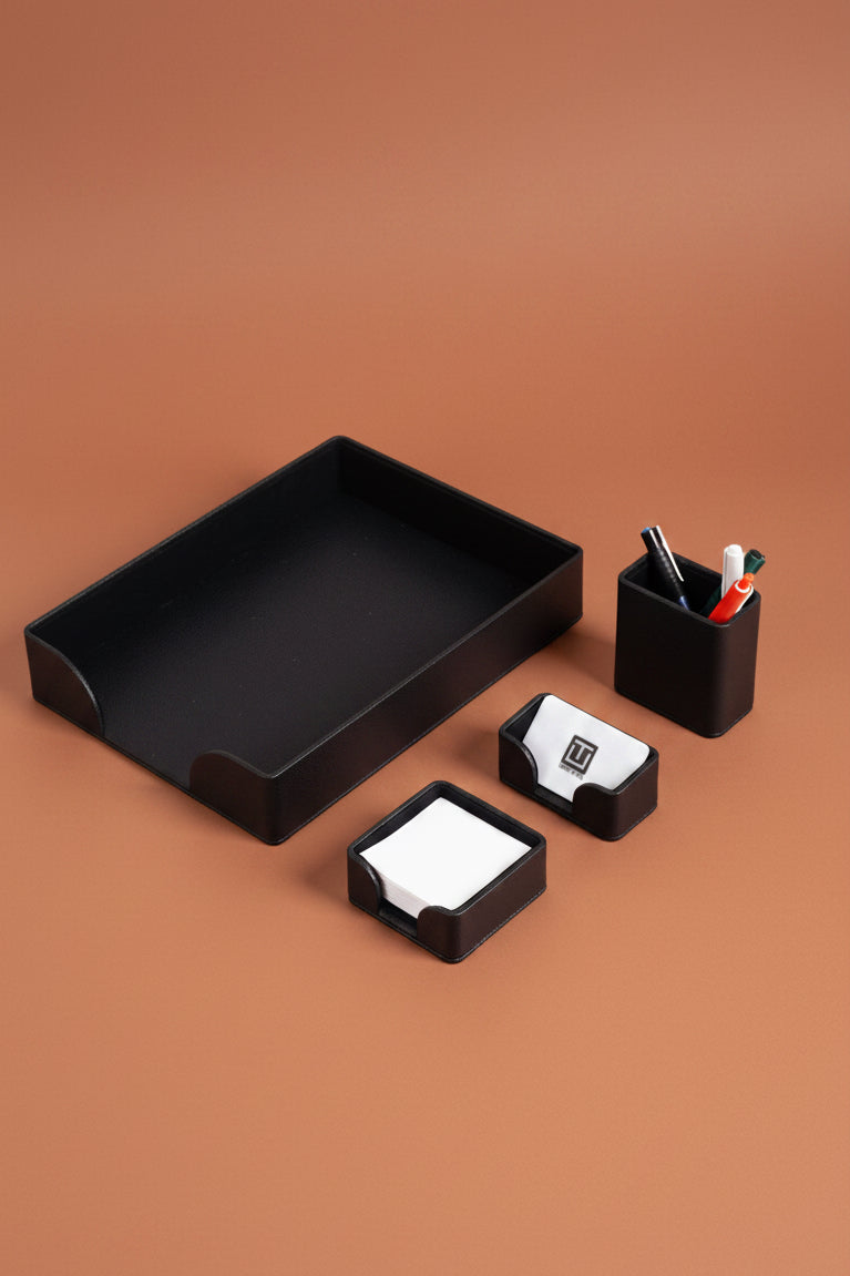 Roma Leather Desktop Set 4 Pieces Black