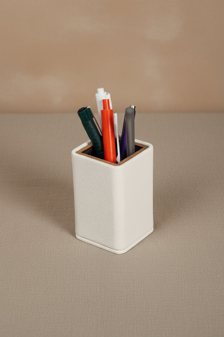 Desktop Small Wooden Detailed Pencil Holder White