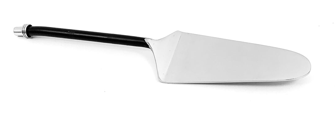 Cake server with black twisted handle and wide stainless-steel serving blade