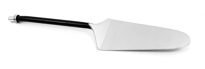 Cake server with black twisted handle and wide stainless-steel serving blade