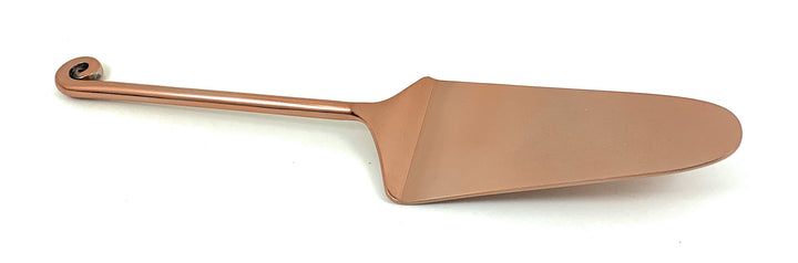 Copper-finish cake server spatula with wide blade and spiral handle
