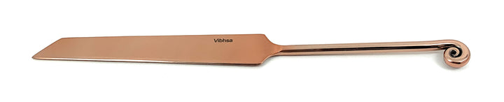 Copper-finish cake knife with straight blade and spiral handle