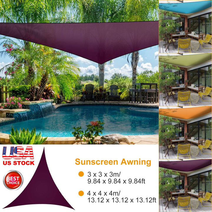 Deep purple triangle shade sail canopy shown with size options
