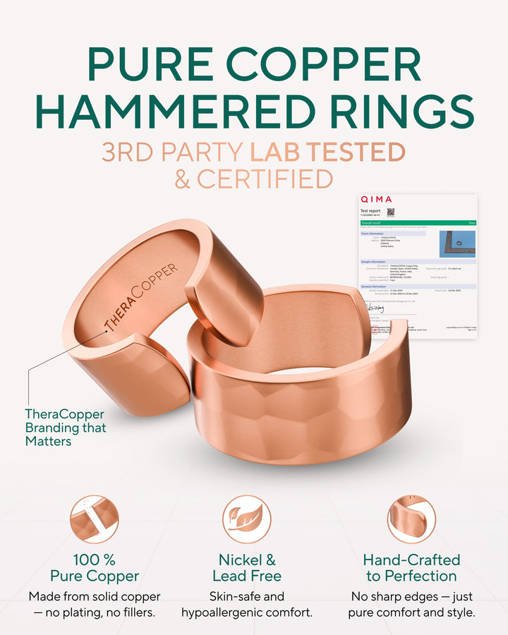 Hammered pure copper open-cuff rings, wide textured bands