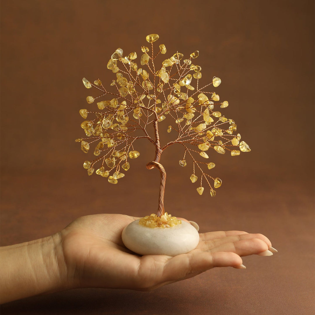Citrine crystal tree with white jade base