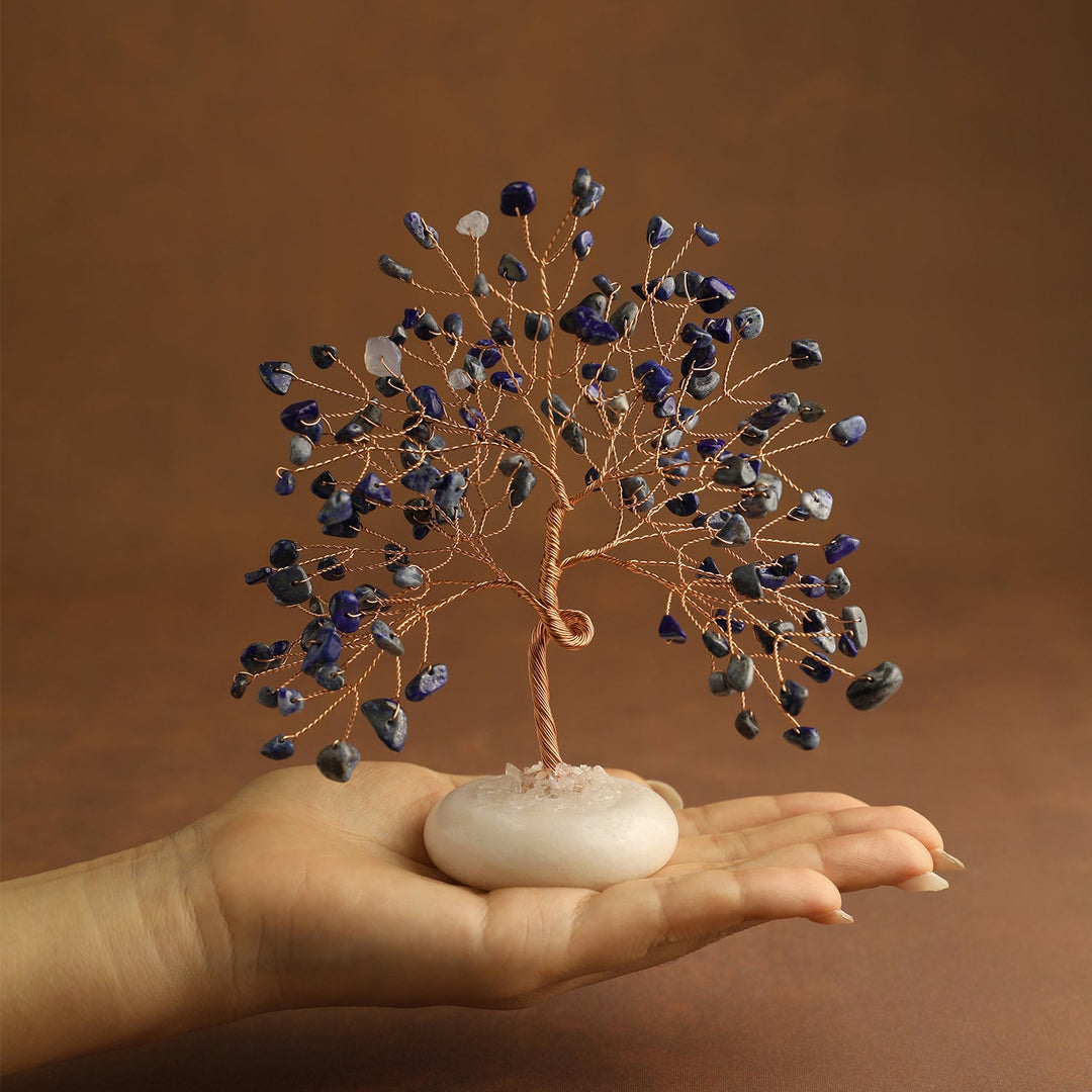 Lapis lazuli crystal tree with white jade base