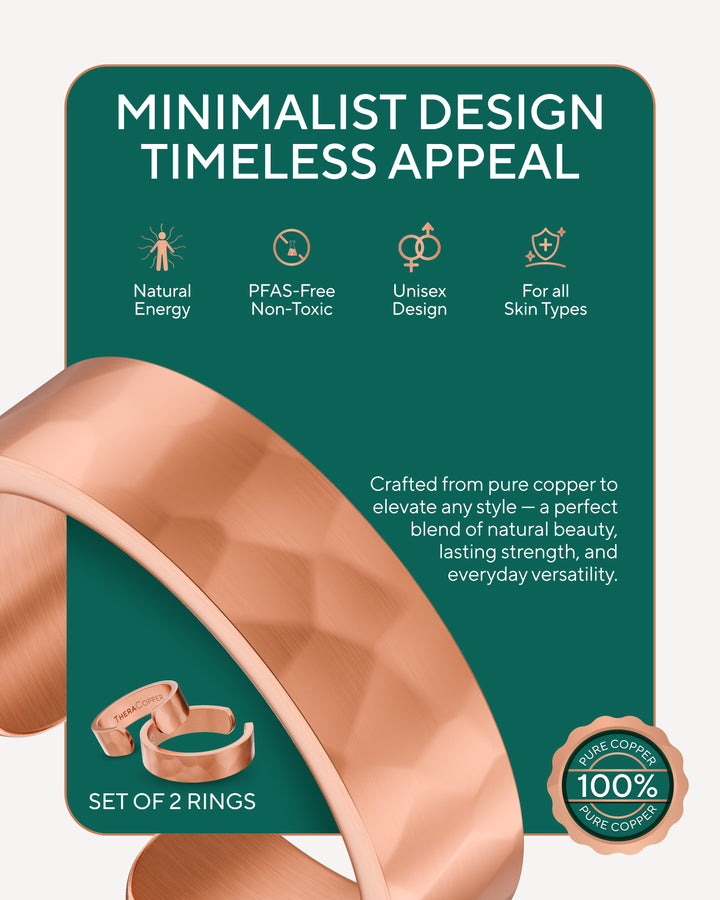 Copper hammered ring set of two, wide minimalist bands