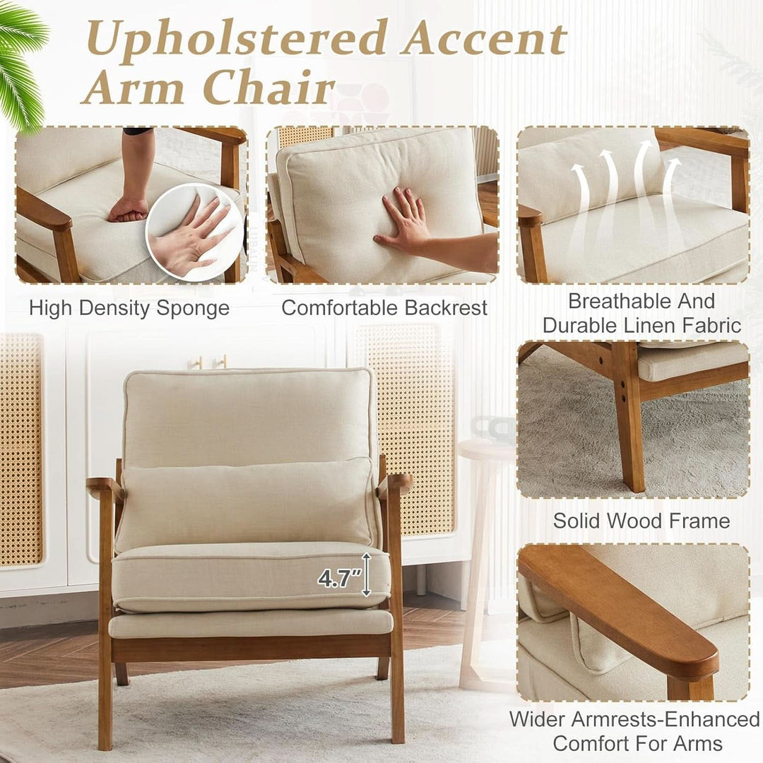 Beige Linen Upholstered Accent Chair Wide Armrests