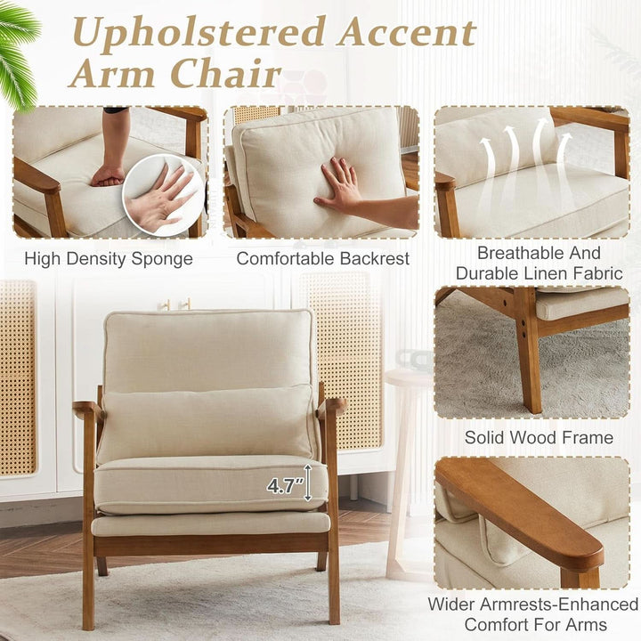 Beige Linen Upholstered Accent Chair Wide Armrests