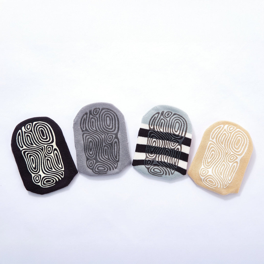 Set of baby non-slip socks with grippy tread soles and animal or stripe patterns