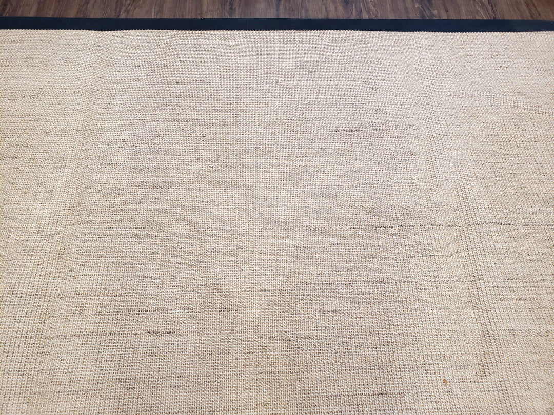 Jute Rug 8x10, Natural Jute Fiber Area Rug, Natural Sisal Area Rug with Black Border, 8x10 Carpet, Solid Jute Rug 8 x 10, Farmhouse Rug