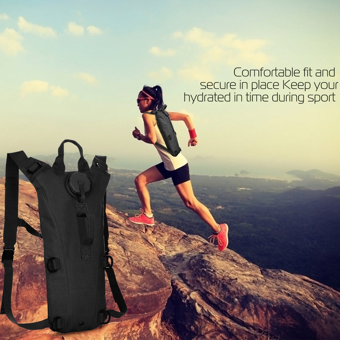 Black tactical hydration pack on a runner’s back with secure fit and straps