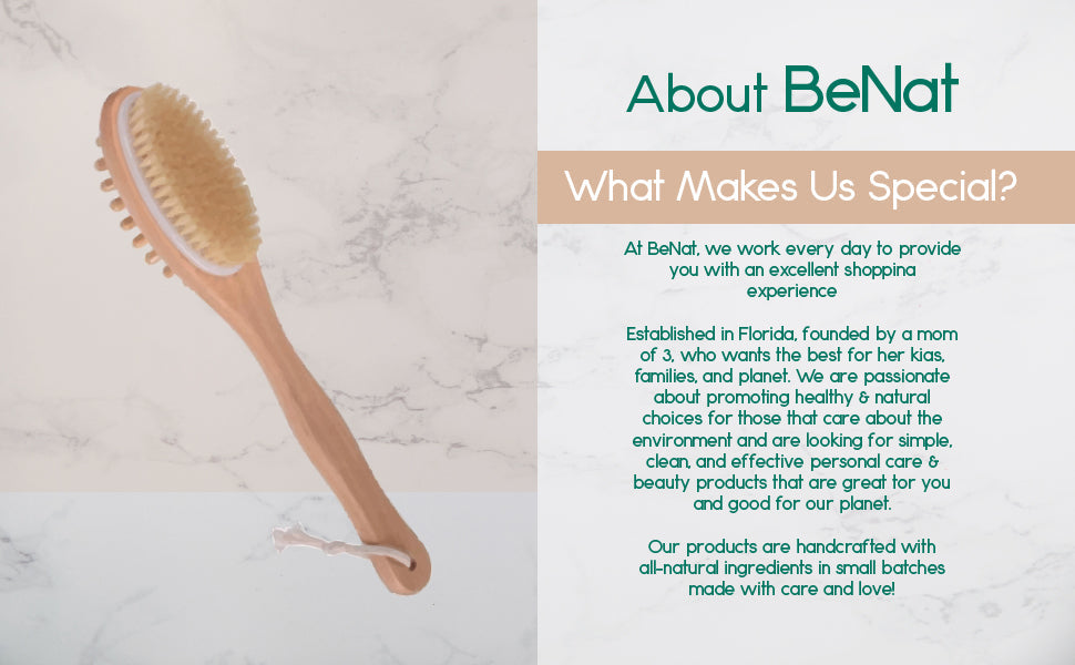 Wood bath and body massage brush with small oval bristle head and hanging tassel