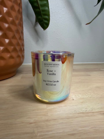 Rose &amp; Vanilla soy wax candle, 3.5 oz, clear glass jar with gold lid