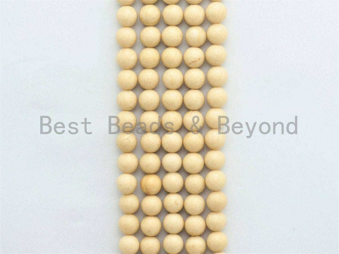 Cream round smooth agate bead strand, stacked round beads for a neat row