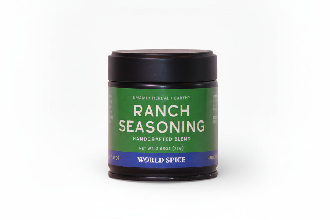Ranch seasoning jar with black lid and green label