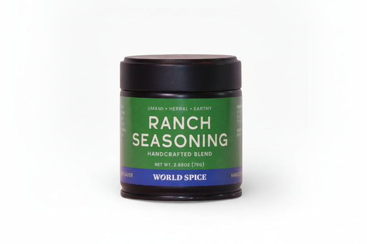 Ranch seasoning jar with black lid and green label