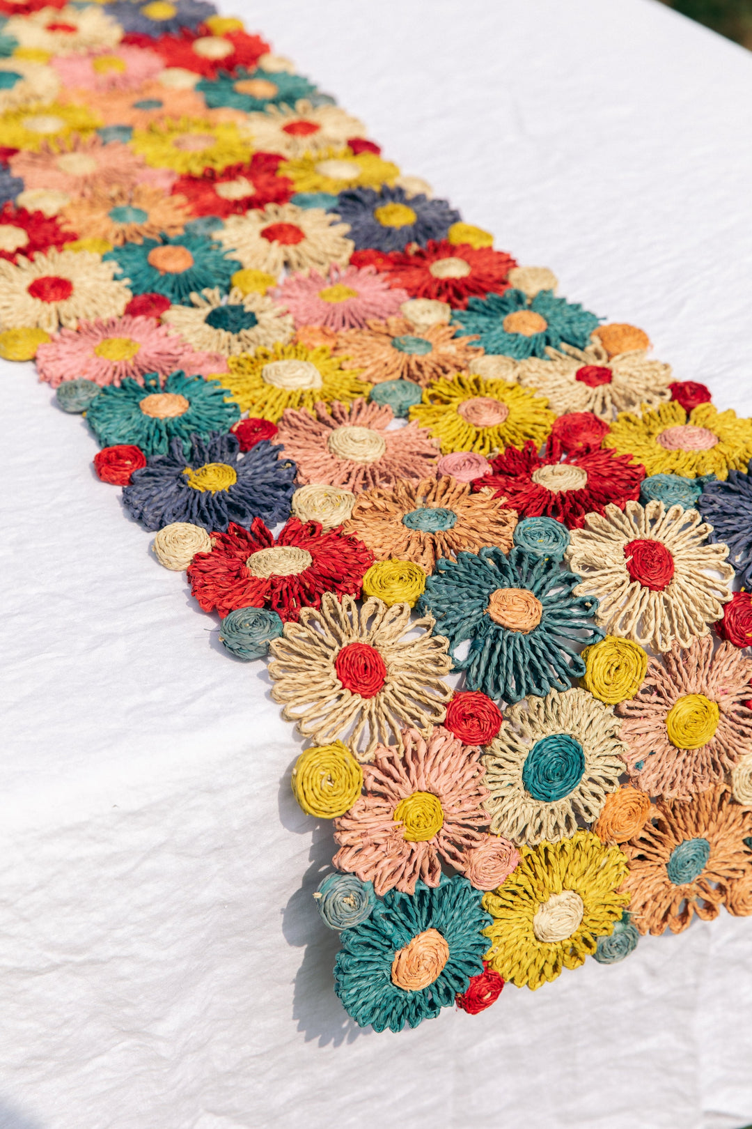 Handwoven Fleur Raffia Table Runner