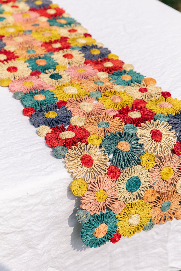 Handwoven Fleur Raffia Table Runner