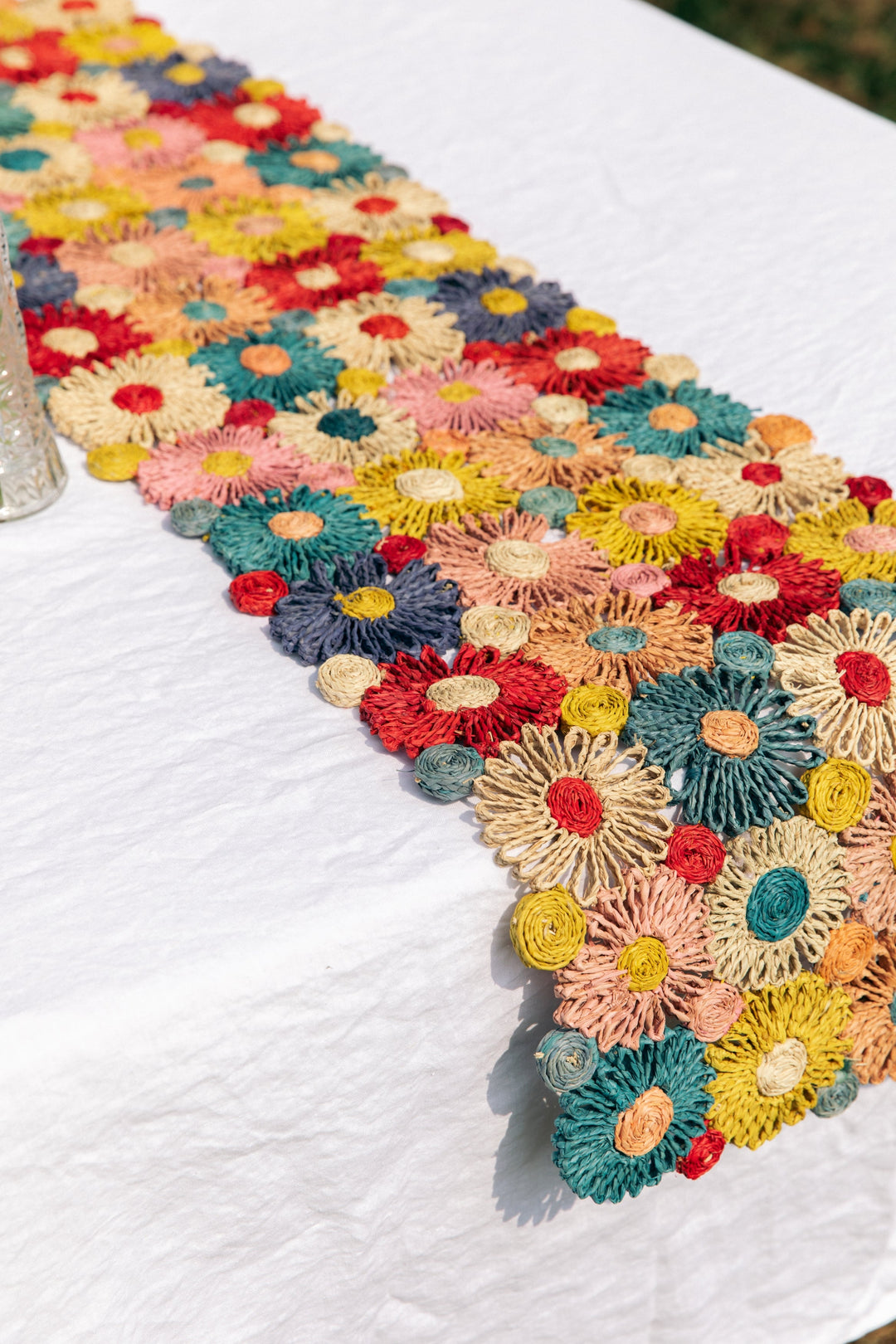 Handwoven Fleur Raffia Table Runner