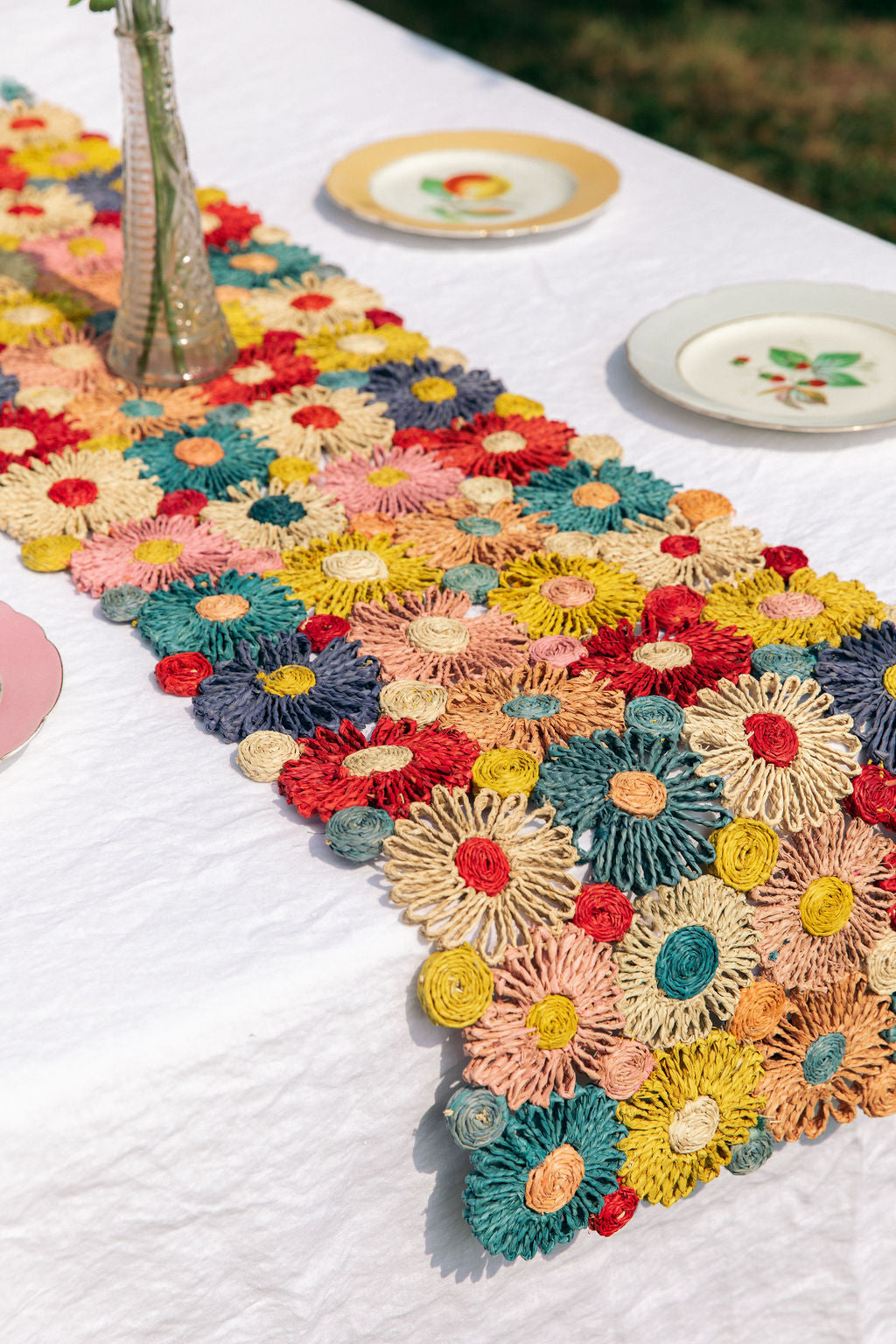 Handwoven Fleur Raffia Table Runner
