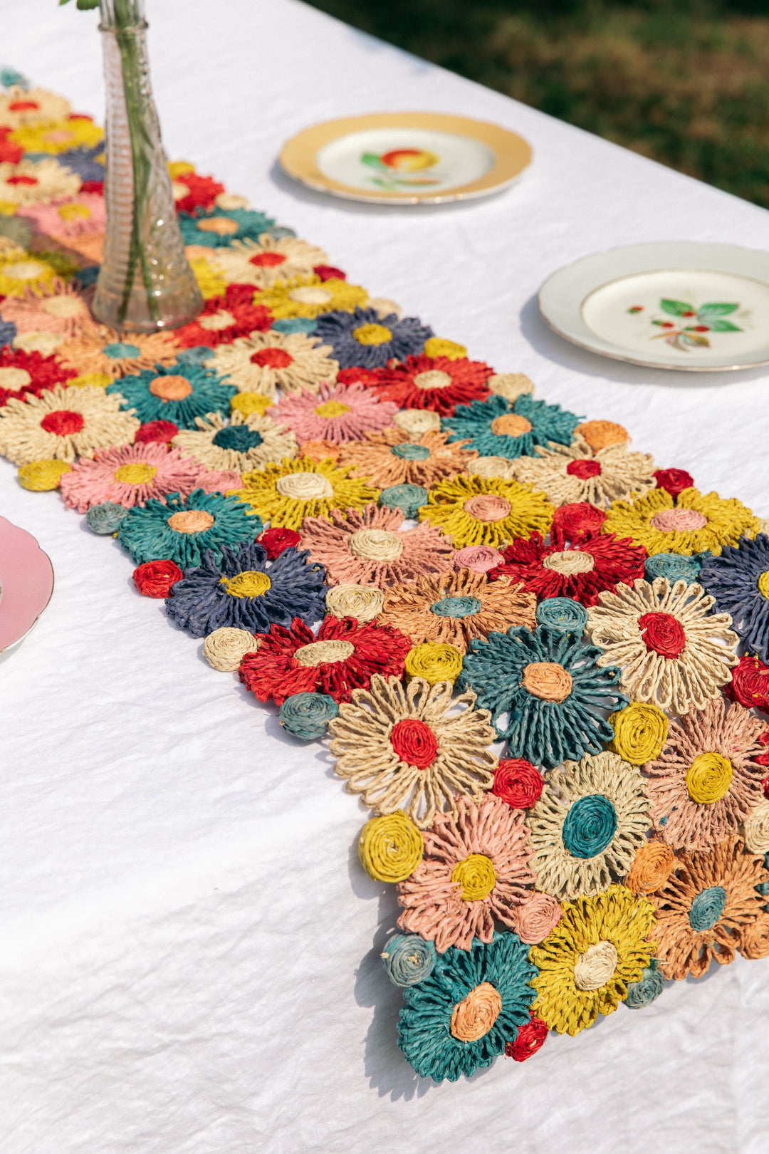 Handwoven Fleur Raffia Table Runner