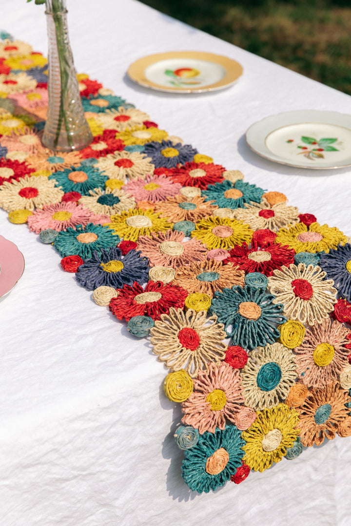 Handwoven Fleur Raffia Table Runner