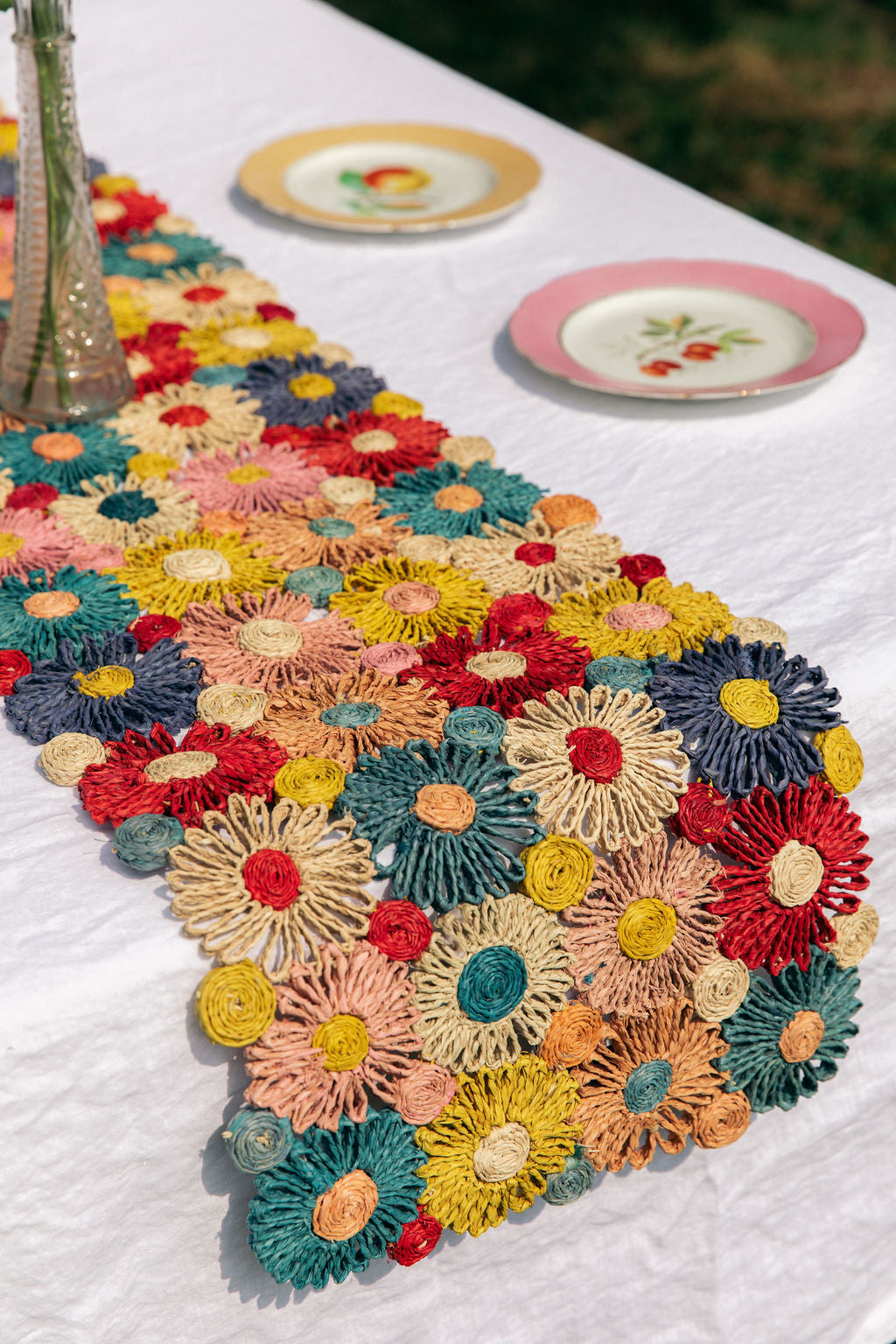 Handwoven Fleur Raffia Table Runner