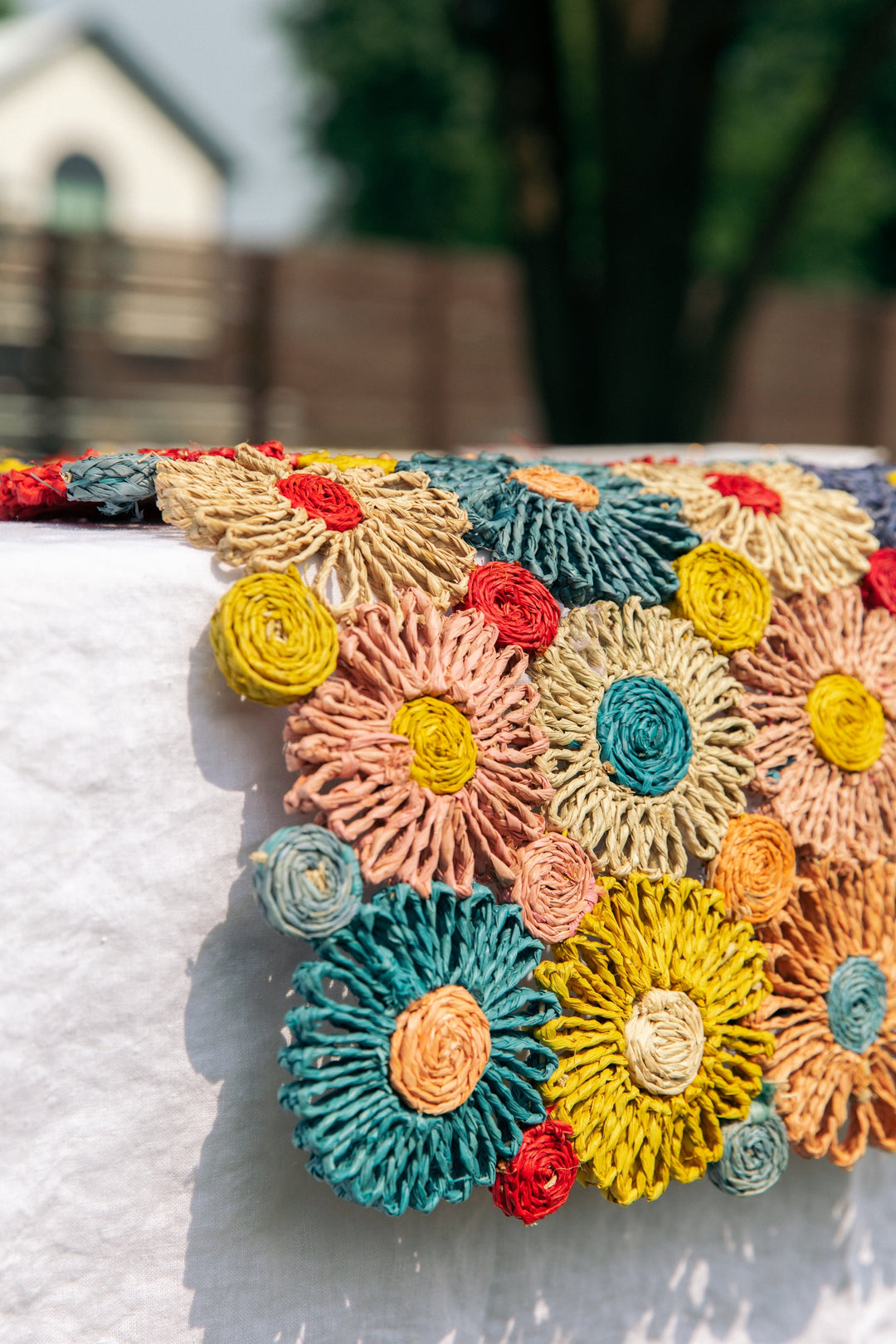 Handwoven Fleur Raffia Table Runner