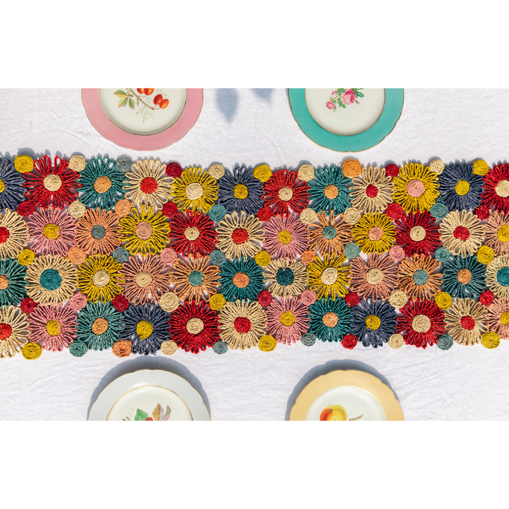 Handwoven Fleur Raffia Table Runner