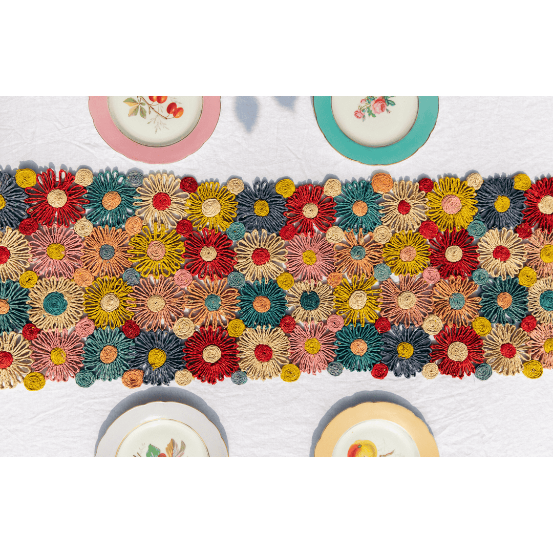 Handwoven Fleur Raffia Table Runner