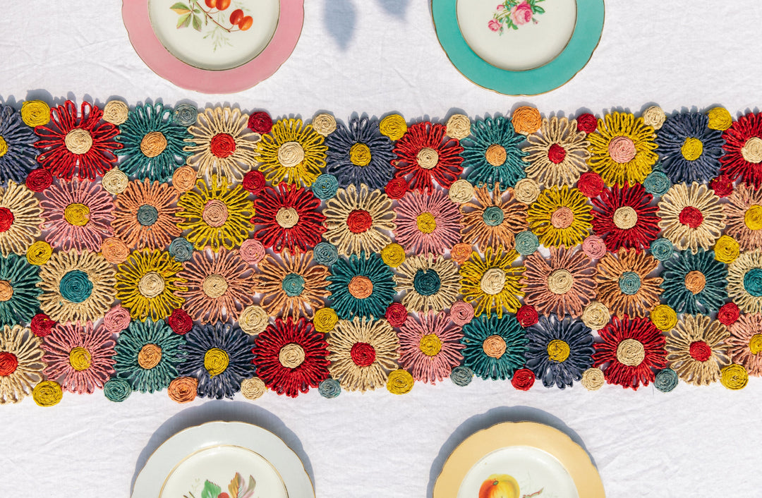 Handwoven Fleur Raffia Table Runner