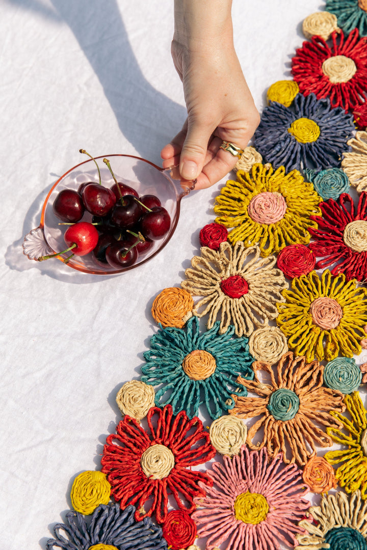 Handwoven Fleur Raffia Table Runner