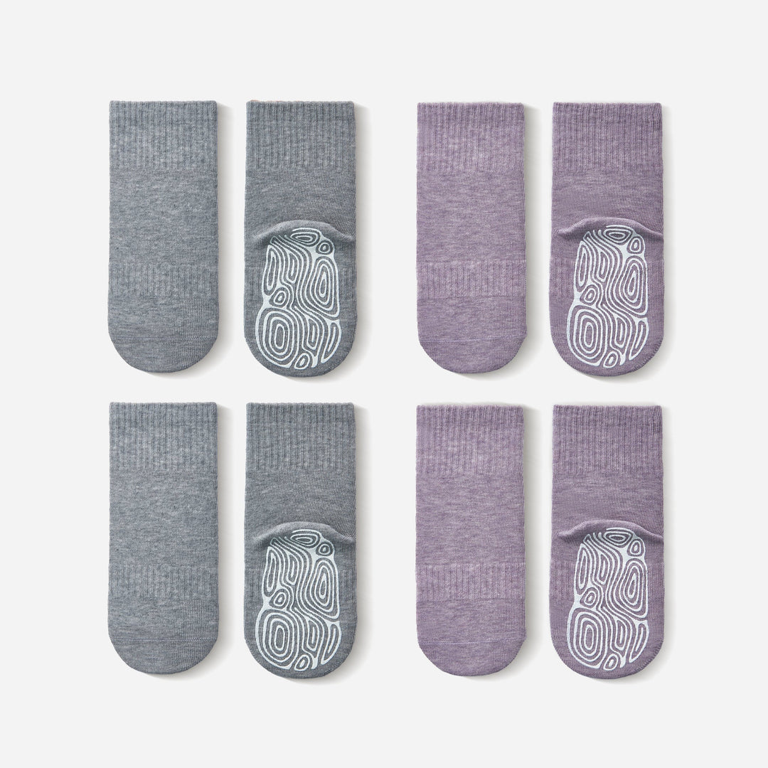 Baby non-slip socks set in lavender and grey with white swirl grip patches