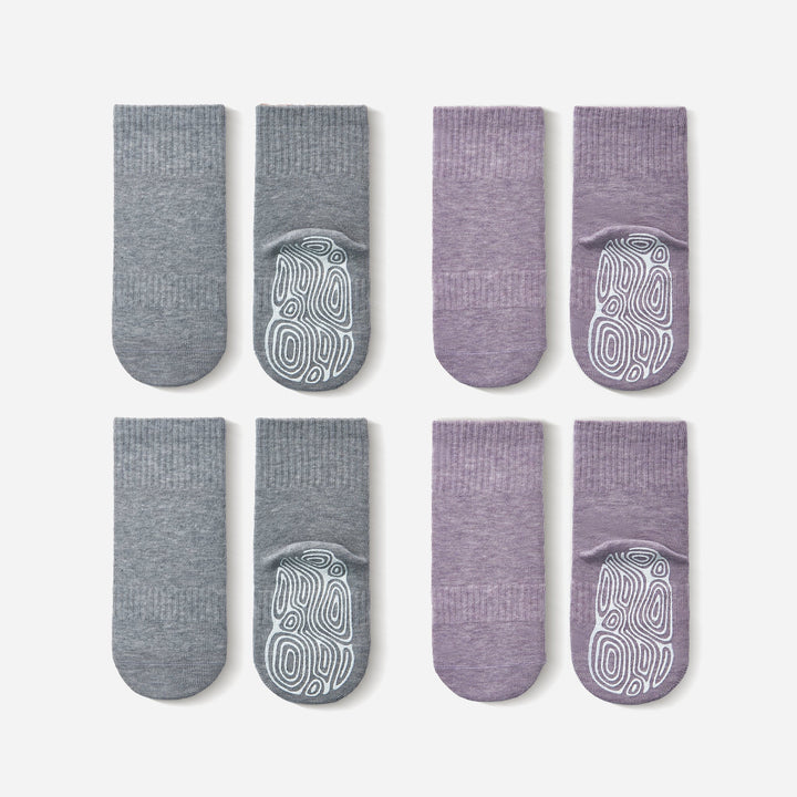 Baby non-slip socks set in lavender and grey with white swirl grip patches