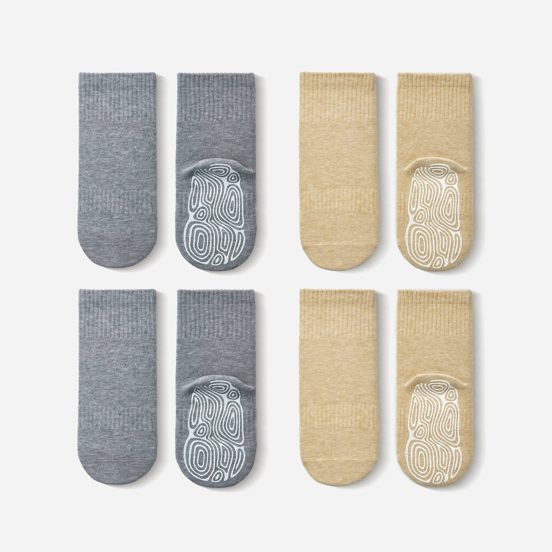 Organic cotton baby socks set of 4 pairs: grey and lemon with outlined pattern feet