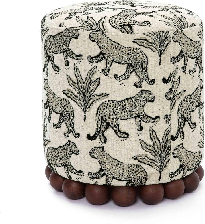Dex Taupe Leopard Jacquard Ottoman Fully Assembled