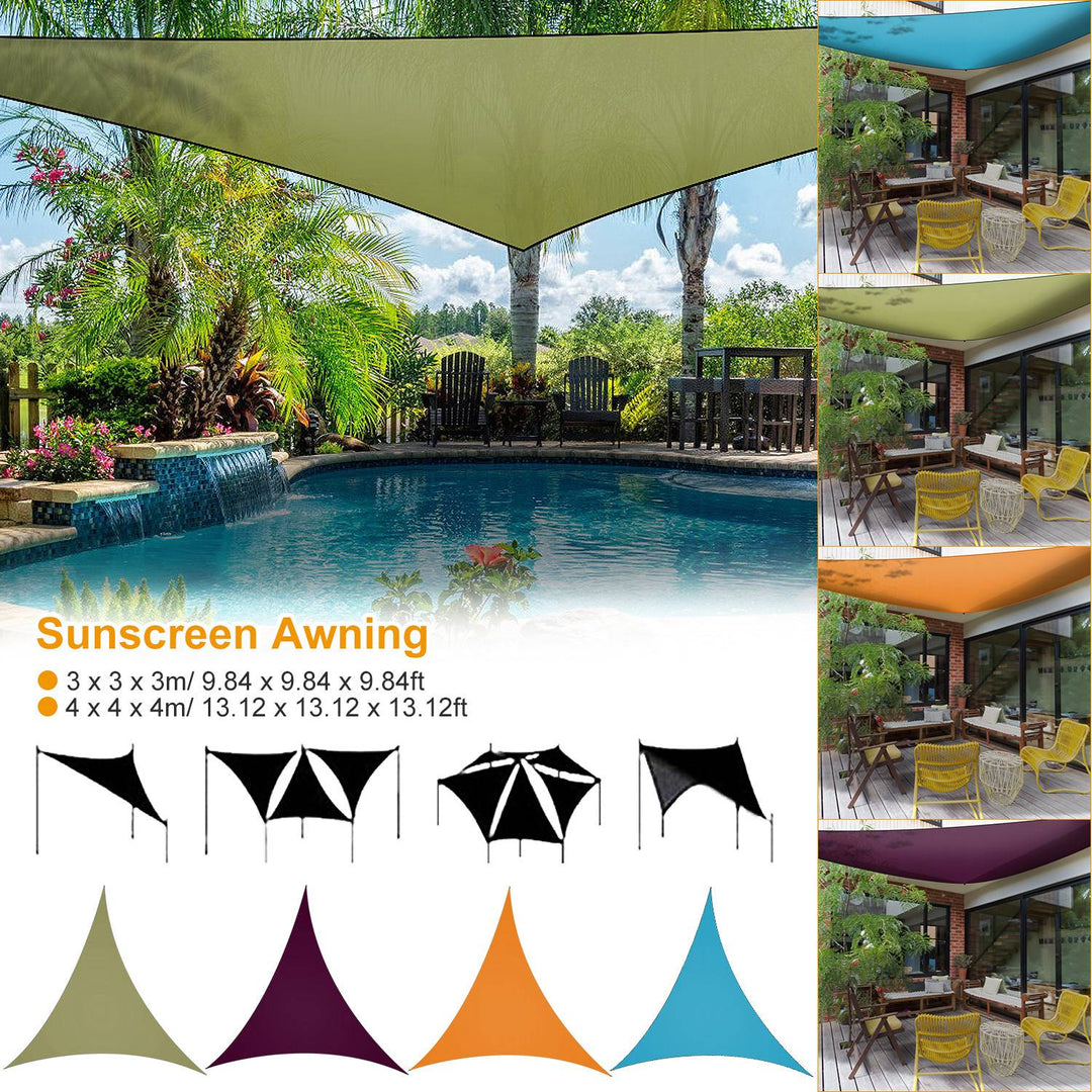 Sunshade sail canopy in multiple colors, triangle shape over pool