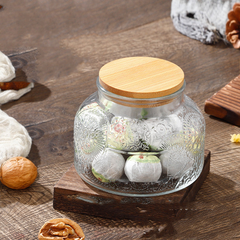 Begonia Relief Glass Jar – Bamboo or Acacia Lid