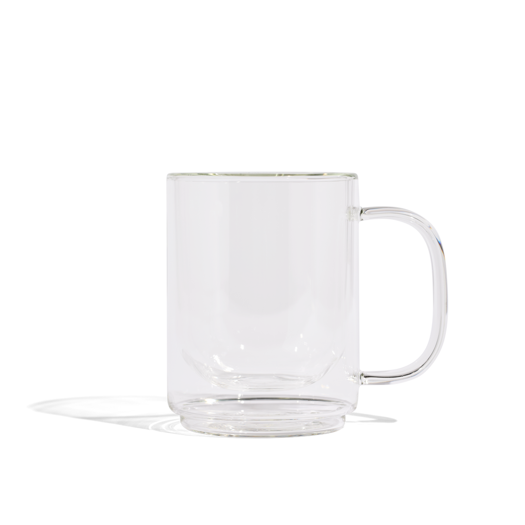 Clear glass mug with loop handle, thick base