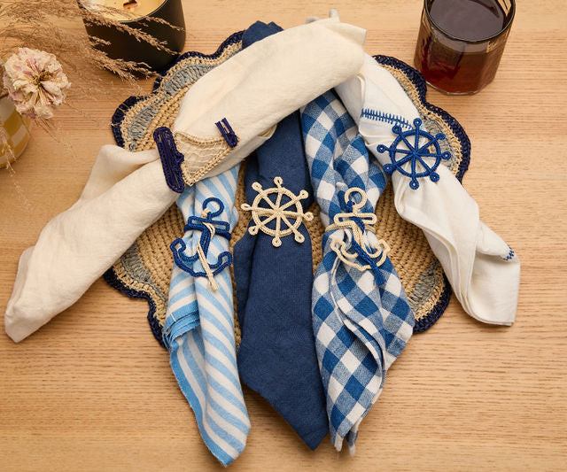Coastal Ship Wheel Napkin Ring–Handwoven Iraca Palm — Napkins, [material], Payton James