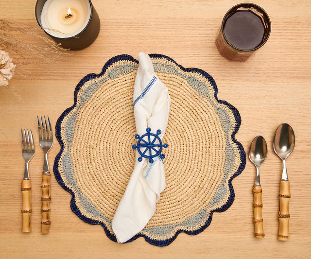 Coastal Ship Wheel Napkin Ring–Handwoven Iraca Palm
