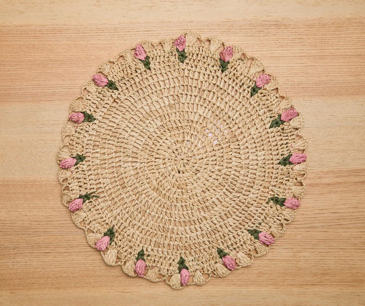 Hand-Crocheted Raffia Palm Floral Placemats (Set of 4)
