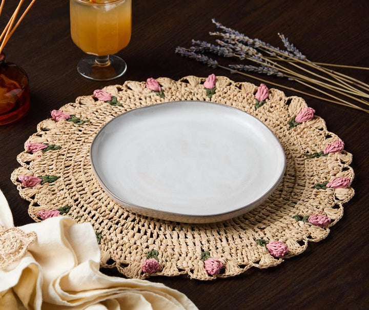 Hand-Crocheted Raffia Palm Floral Placemats (Set of 4)
