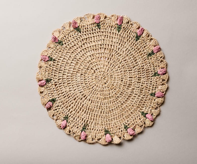 Hand-Crocheted Raffia Palm Floral Placemats (Set of 4)