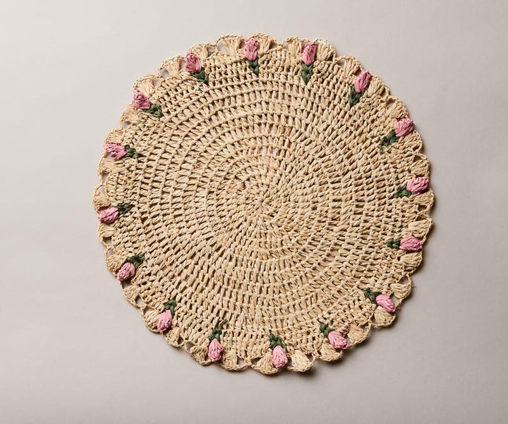 Hand-Crocheted Raffia Palm Floral Placemats (Set of 4)